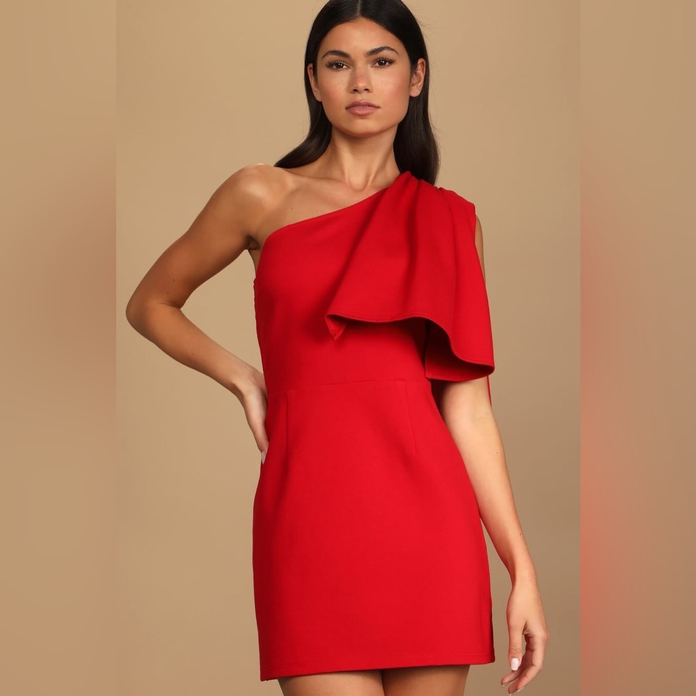 Lulus Steal the Scene Red One-Shoulder Mini Dress